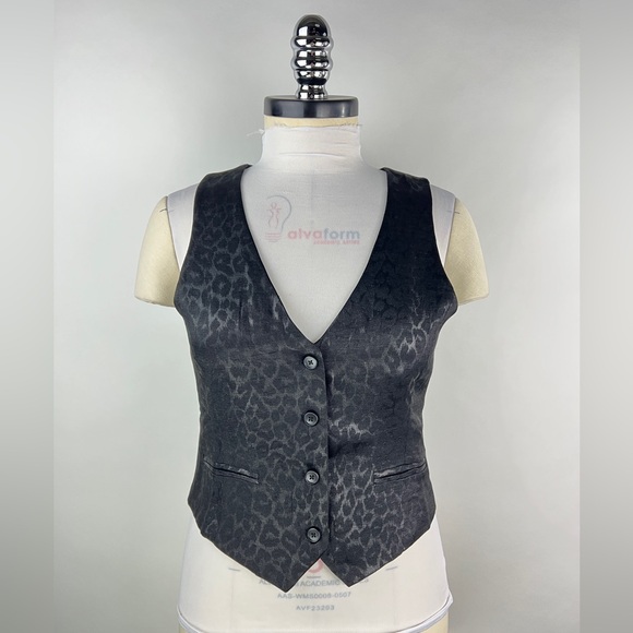 Current Air Jackets & Blazers - 💚 2990. Leopard Jacquard Black Vest